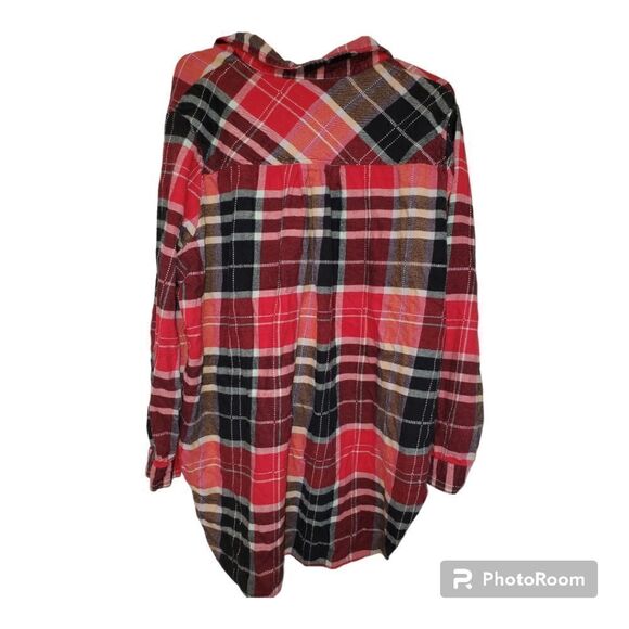 BDG Plaid Flannel Button Down Shirt Large Hi Low Hem Oversized Grunge - Picture 2 of 6